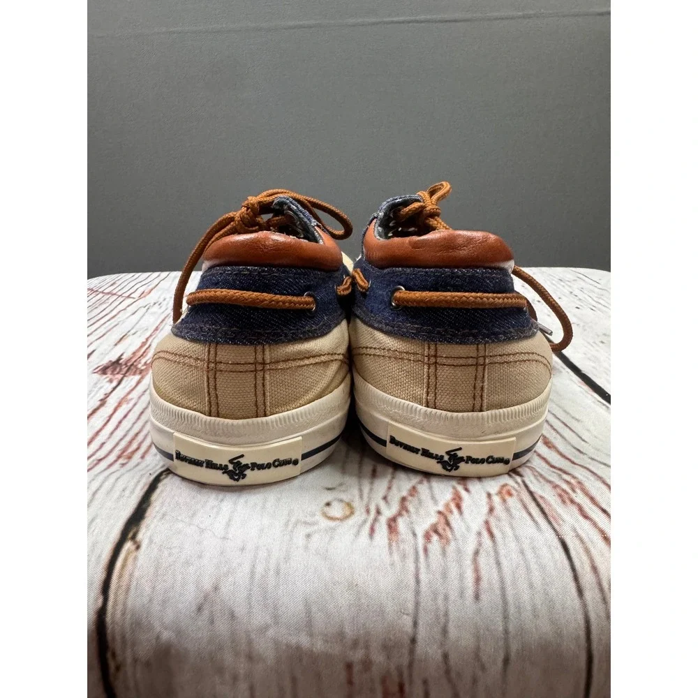 Beverly Hills Polo Club Mens BP9146 Canvas Denim Boat Shoes Tan Navy Size 9.5‎
